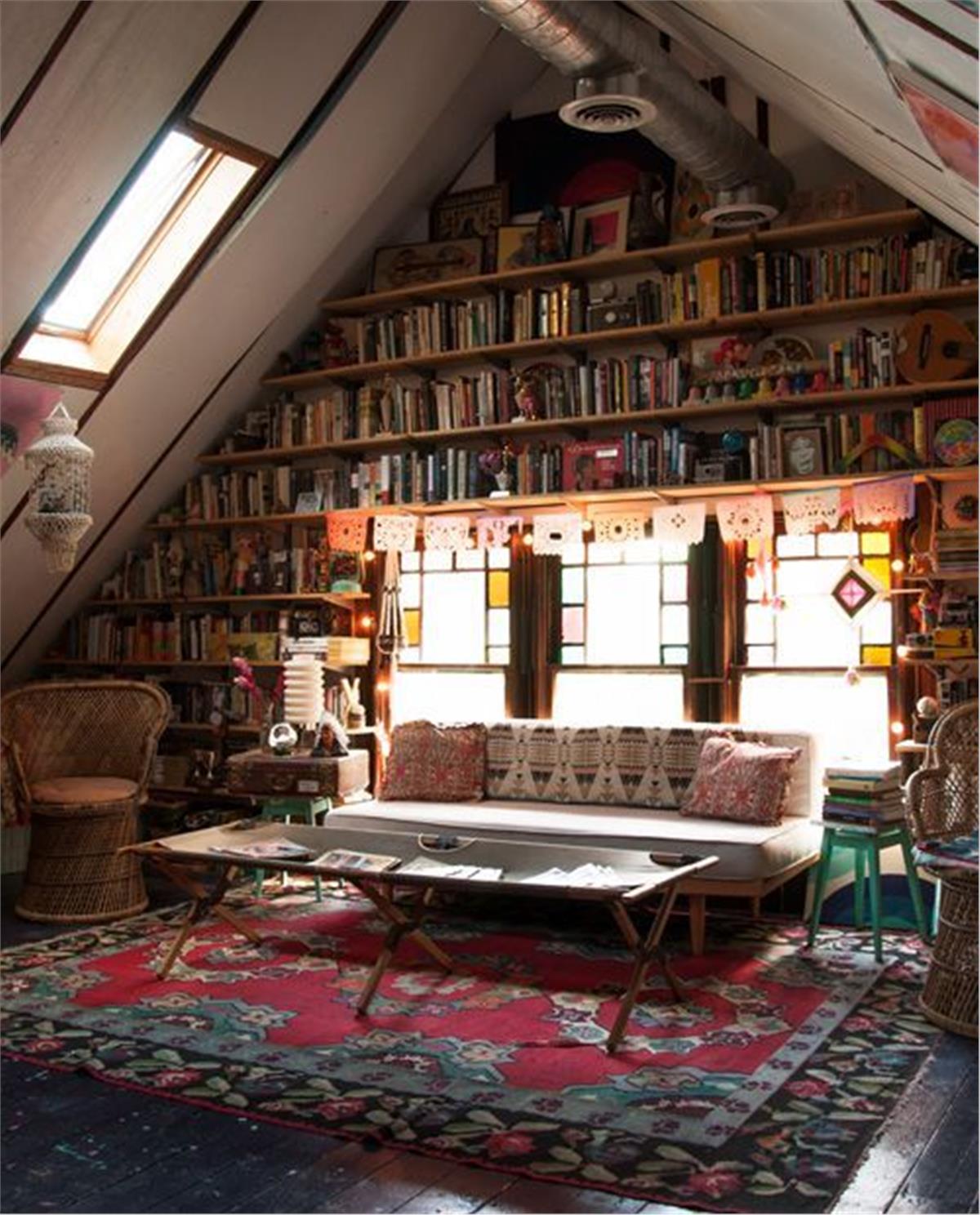Bookshelves wall home office loft